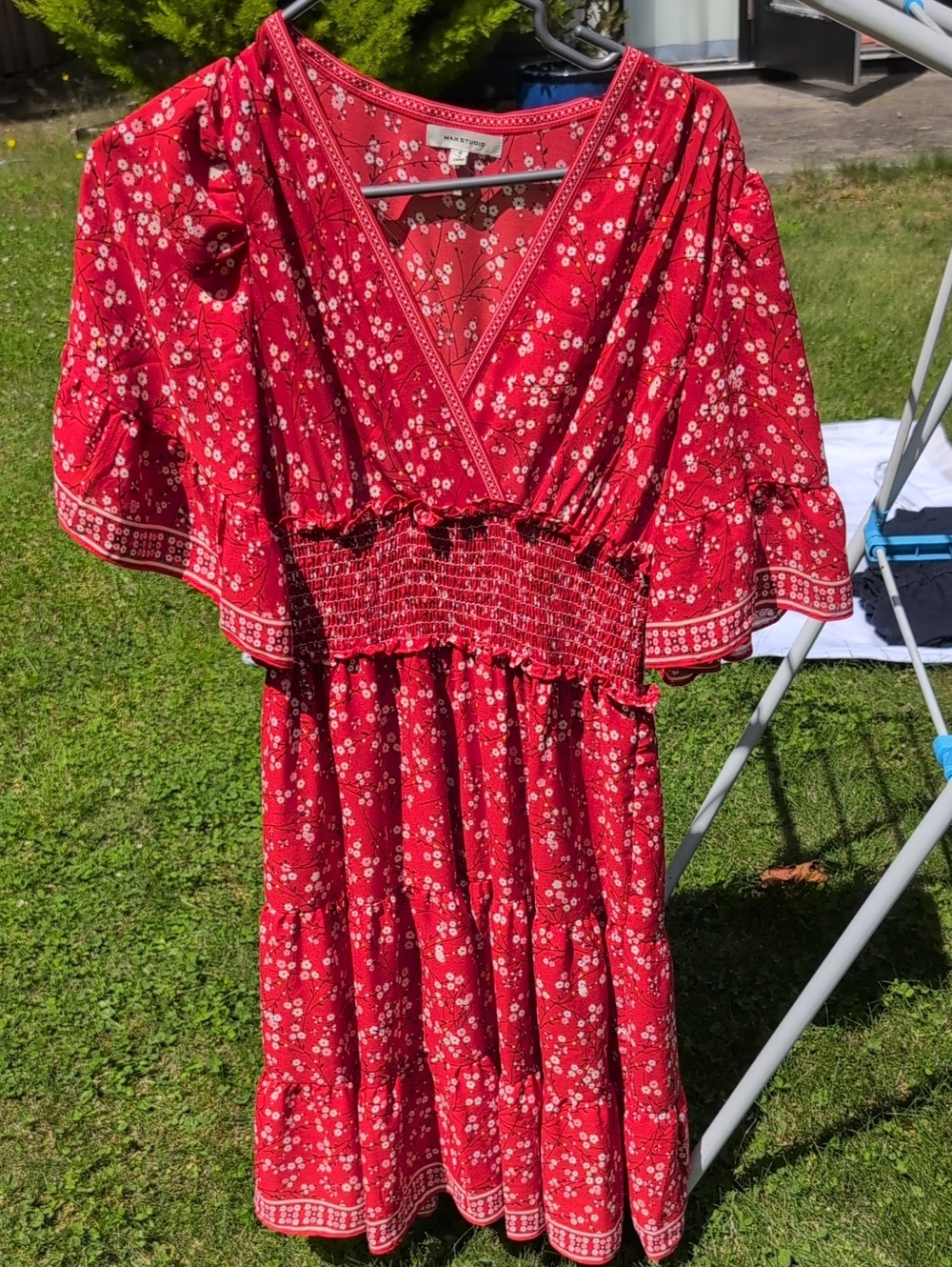 Max Studio Red Floral V-Neck Dress S